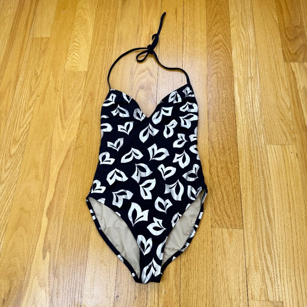 J. Crew Swimsuit One Piece Halter Black Silver (6) - Picture 2 of 7